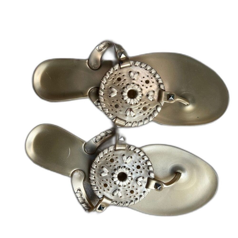 Jack Rogers Womens Size 7 Gold Medallion Jelly Sandals Flip Flops Slip On Shoes